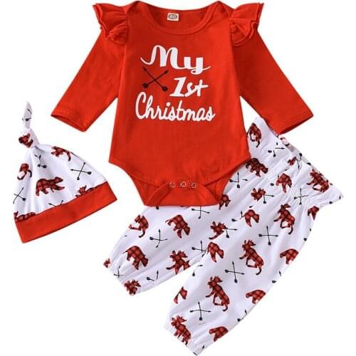 0-18M Christmas Newborn Kid Baby Boy Girl Clothes set Long Sleeve Bodysuit Top and Pant suit Xmas Party Club Cotton outfit