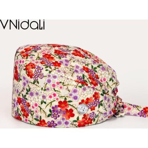 New Pet Scrub Caps Pattern Veterinary Dental Nursing Print Scrubs Hat Women Men 100% Cotton Beautician Chef Cooking Skull Cap