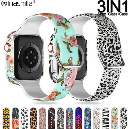 Silicone Strap+Tempered glass Case For Apple Watch 5 4 3 2 band 40mm 44mm Bracelet+Bumper For iWatch Series SE 6 5 4 38mm 42mm