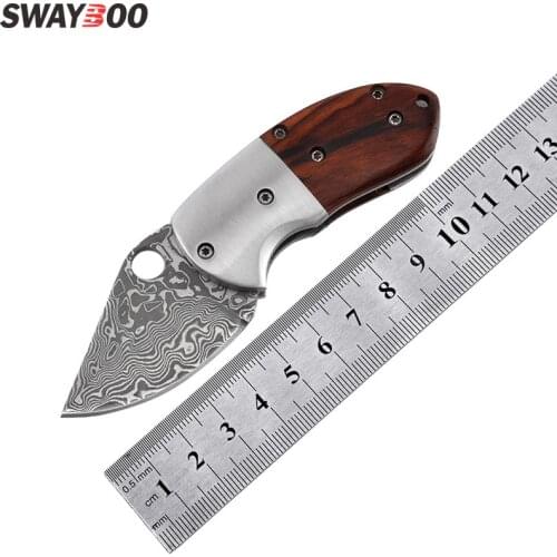 Swayboo folding pocket knife Damascus knife high hardness mini knife sandal wood outdoor unity knife edc tool