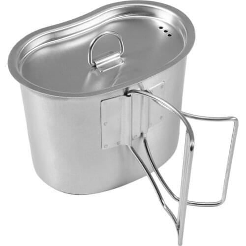 Stainless Steel Canteen Cup with Lid and Foldable Handles for Outdoor Camping Hiking Backpacking Picnic Survival