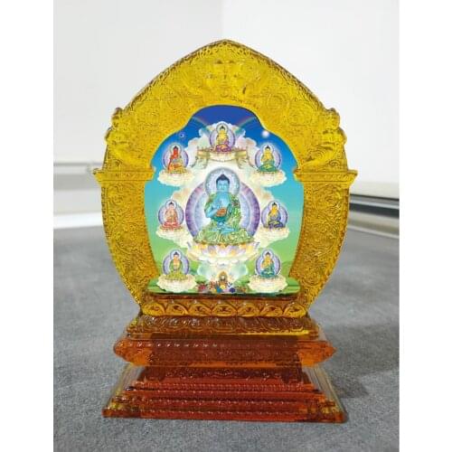 18cm large HOME Family safety healthy Efficacious Protection Buddhism Pharmacist 8 buddhas altar Mandala Crystal Buddha statue