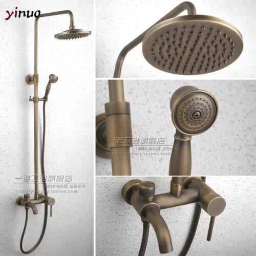 Bathroom antique copper Brass Bathtub Shower Set Wall Mounted 8" Rainfall Shower Mixer Tap Faucet 3-functions Mixer Valve