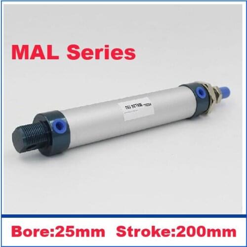 High quality double acting pneumatic small cylinders aluminum alloy 25mm bore 200mm stroke MAL25-200 mini air cylinder
