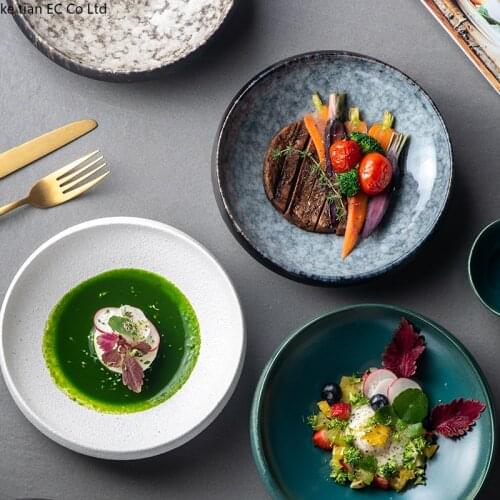 Japanese Art Retro Ceramic Western Food Ramen Plate Simple Home Hotel Oval Dessert Sushi Fruit Plate Thickened Kitchen Tableware