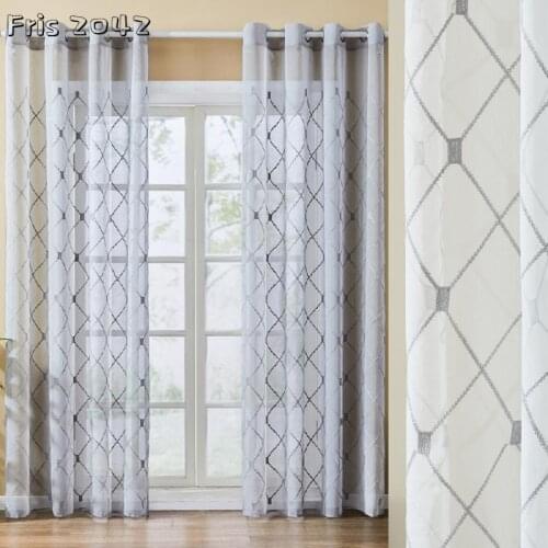 Modern Geometric Embroidery Mesh Curtain Partition Translucent Curtains for Living Dining Room Bedroom