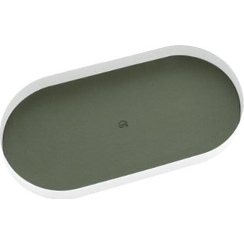Iron Tray with PU Leather Mat Oval Desktop Storage Tray Entrance Storage Tray Bathroom Organizer Tray