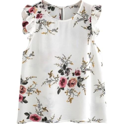 Туника Женская Floral Beautifully printed Butterfly Sleeve Blouse Crop Tops Vest Tank Chiffon T Shirt Tunique Simple hem outfits