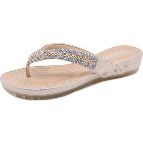 Summer Vocation Beach Seaside Women Slippers Bohemian Flat Beaded Slip-On Soft Bottom Comfortable Chain Casual Ladies Shoes