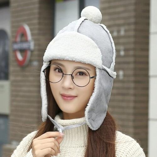 Lady Winter Warm Hats Girls Hair Ball Baseball Cap Winter Hat Men Women Warm Woolen Caps Hat Ear Protectors Flying Cap A136