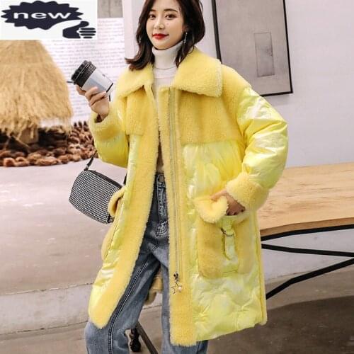 Winter Streetwear Wool Overcoat Women Splice Down New Luxury Fashion Lapel Sleeve Warm Outwear Office Long Coat