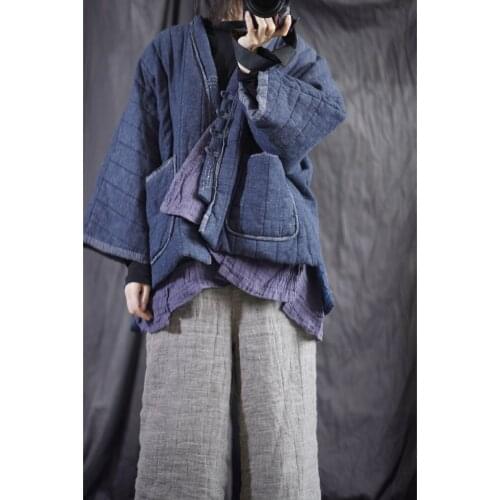 Women Loose Cotton Linen Padded Coat Parkas Ladies Vintage Winter Coat Outerwear Female 2020 Loose Short Coat