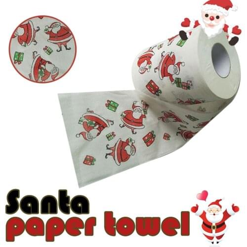 1Roll Santa Claus/Deer Merry Christmas Toilet Paper Supplies Printed Home Bath Living Room Toilet Paper Tissue Roll Xmas