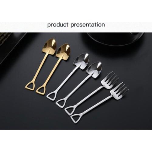 1Pcs Shovel Shape Ice Cream Spoon & Fork Multi-color Spoon Fork Long Handle Ice Coffee Cream Tool Kitchen Accessories