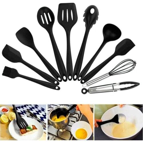10pcs/Set Food Grade Silicone Non-stick Utensils Set Spoon Spatula Ladle Egg Beaters Tong Pasta Server Kitchen Cooking Tool