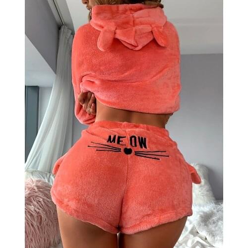 2020 Winter Women Elegant Casual Warm Hooded Jacket Female Fashion Leisure Plus Size XXXL Fluffy Hooded Coat & Short Sets