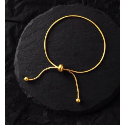 2021 Simple Design Gold Color Snake Chain Bangle Pull-out Adjustable Bracelet for Women Girl Men Beads Jewelry
