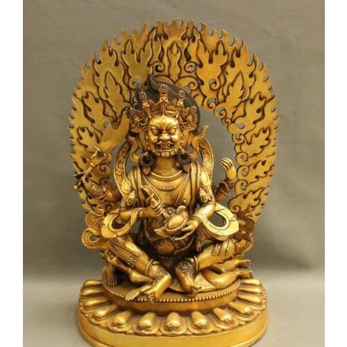 27 Old Tibetan Buddhism Bronze Gilt 4 Arms Mahakala Vajra Jambhala Buddha Statue