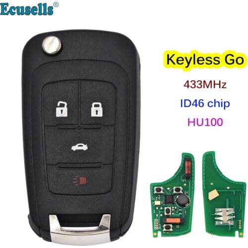 3 button keyless-go folding flip remote key fob for Chevrolet Impala Cruze Malibu 433MHz with 46 chip HU100 balde