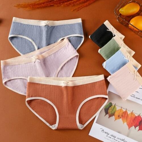 3Pcs Cotton Panties Womens Underwear Skin-friendly M-XL Soft Seamless Underpants Bow Panty Solid Color Traceless Lingerie Women