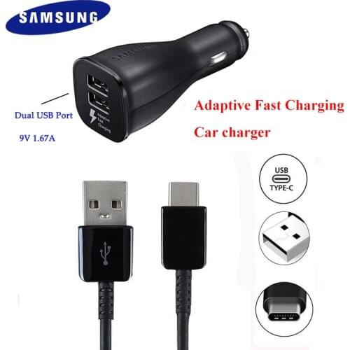 Samsung Car Charger Cigarette Dual USB Adaptive Fast Charger AFC Adapter Type C Cable For Galaxy S20 S10 S8 S9 Note 10 Plus A90