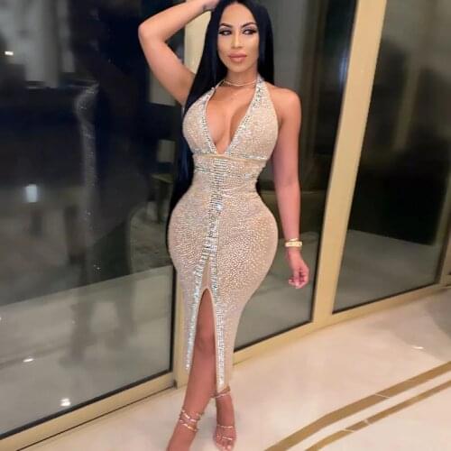 High Quality Nude V-neck 2 Pieces Set Hollow Out Rayon Bandage Dress Elegant Club Party Dress Vestidos