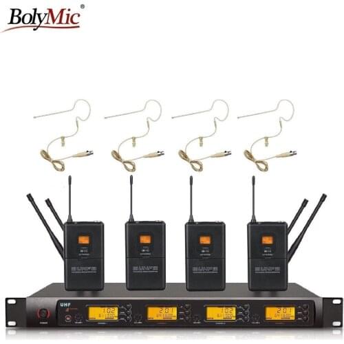 Bolymic Professional UHF 4 Channels Single Ear Headset Wireless Microphone System