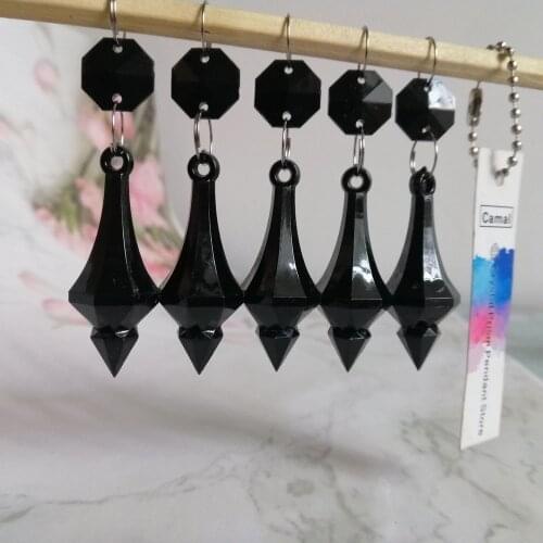 Camal 5pcs 75mm Black Acrylic Octagonal Bead String Prisms Garland Chandelier Hanging Home Party Curtain Wedding Centerpiece DIY