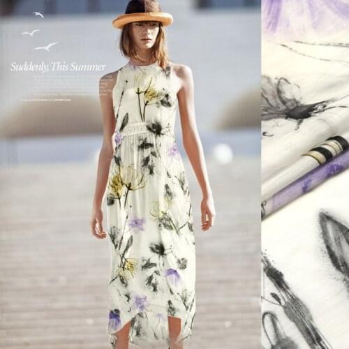 CNUM SL043 Silk Linen/Tulip Series/Digital Printed Silk Fabric 30% Silk 70% Linen/Width1.53yd Thickness 13.50mm