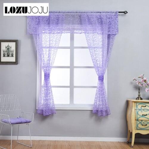 LOZUJOJU Floral Jacquard Short Curtains Hot Sale Tulle Drops With Bounds for Kitchen Small Size Windows Sheer Fabric