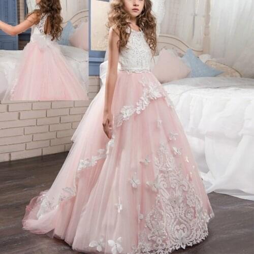 Elegant Wedding Bridesmaid Dresses for Kids Sleeveless Puffy Tulle Trailing Long Dress First Communication Party Girls Dress