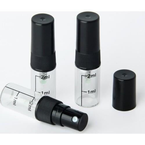 100 PCS/Lot 2ml Sample Bottle With Calibration Empty Perfume Bottle Black Spray Atomizer Portable Travel Cosmetic Container
