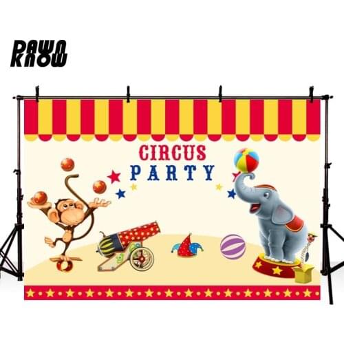 DAWNKNOW Cartoon Circus Party Photography Background Backdrop Baby Photocall Shoot Kids Children Photo Studio Props lv1819