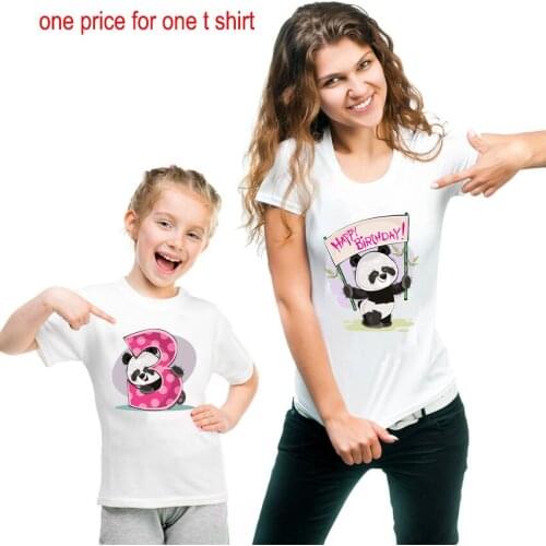 2021 Funny Style Panda Bears Happy Birthday Printed T Shirt Fashion Mom Daughter Son Clothes Family Look Short Sleeve Tee Shirt