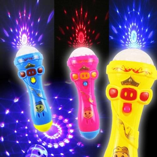 Emulated LED Lighting Wireless Microphone Toy with 3D Projection Ball for Kids Birthday New Year Gift Music Karaoke Light Toys