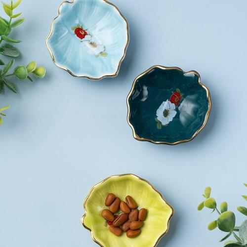 1 Pcs Nordic Ceramic Seasoning Dish Dip Saucer Japanese Style Cherry Blossom Small Saucing Plate Snack Essential Oil Bowl Decor