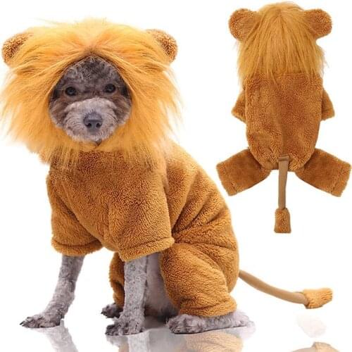 Dog Lion Costume for Dog Clothes Pet Halloween Party Cosplay Dress up Small Medium Cat Puppy Animal Warm Fleece Hoodie Outfits