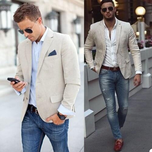Summer Handsome Men Tuxedos Notched Lapel Streetwear Fashion Pocket Blazer Casual Daily Outwear Coat 1 Piece