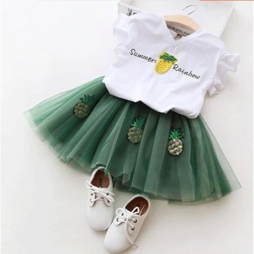 Summer Girl Sequin T-shirt+tutu skirt 2pcs children clothes set baby girls princess clothing set for 2-7 years kids cotton suit
