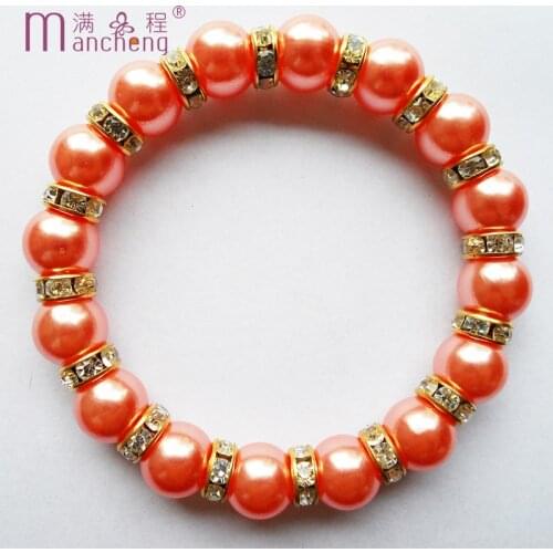 Best Set auger crystal pearl beads bracelet bangles Good quality 10MM Rose red pearl bracelet for 2021 wedding jewelry