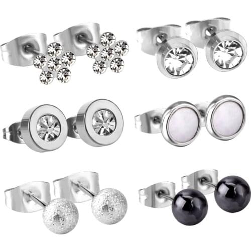 LUXUKISSKIDS 2021 Small Earrings Stainless Steel 6Pairs Christmas Stud Earring Sets For Women Fashion Jewelry Earrings Brincos