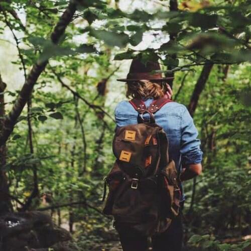 M492 American Style Super Quality! Genuine Cowhide & 22oz Wax Canvas Water Proof Backpack Vintage Bag Oil Waxed Canvas Backpack