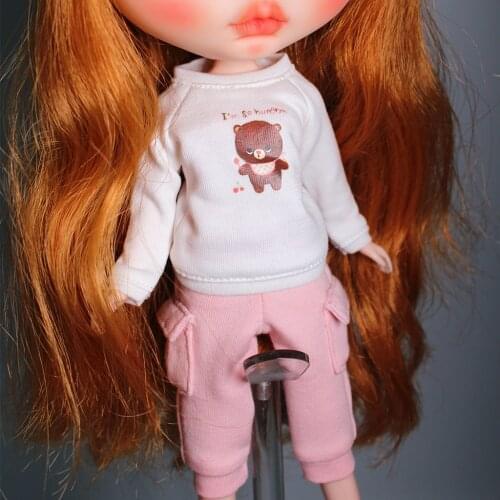 Fashion Long Sleeve Sweatshirt Pullover for 12'' Blythe Doll Clothes White