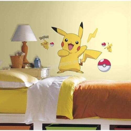 Pokemon Sticker Picachu Wall Decoe Living Room Decoration Wall Paper Aesthetic Cartoon Printed Japanese Decoration Accessories