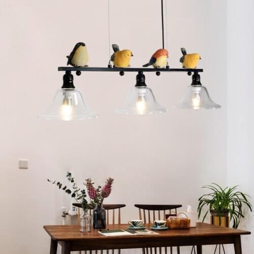 Nordic pastoral iron glass resin bird chandelier lamps dining room living room white / black lights
