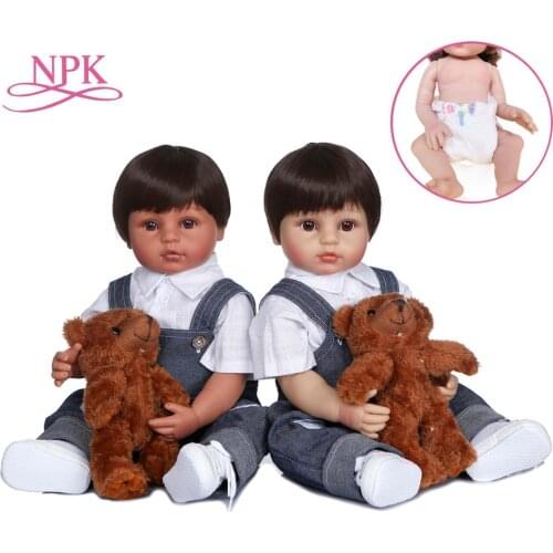 NPK 55CM Boy with pants reborn todder two colors skin lifelike real soft touch full body silicone boy