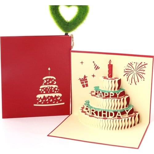 Birthday card 3D three-dimensional greeting card Birthday cake shape hollow paper sculpture Blessing card Letter paper