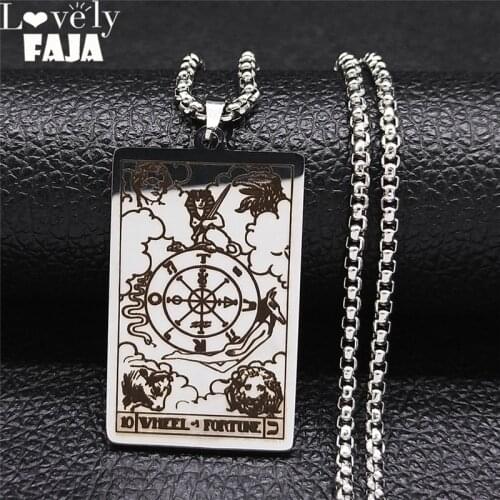 Stainless Steel Viking Tarot Pendant Necklace Women/Men Chain Necklace The Wheel of Fortune Jewelry acero inoxidable XH175