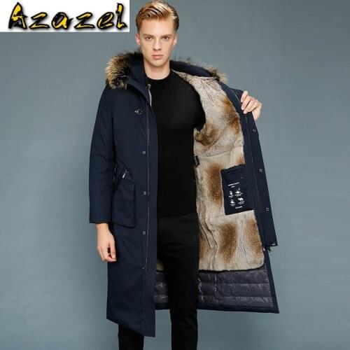 Azazel Real Fur Coat Men Parka Long Winter Goose Down Jacket Warm Rabbit Fur Liner Outerwear Mens Down Jackets 1803-1 KJ3109