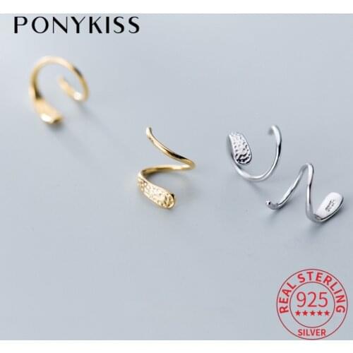 PONYKISS 925 Sterling Silver Chic Wave Spiral Geometric line cross Hoop Earrings Women Party Simple Accessory Delicate Gift